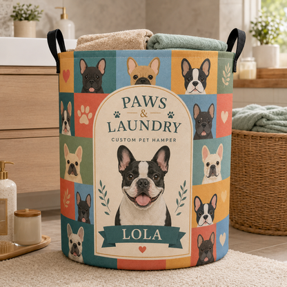 Custom Photo Dog Laundry Basket | Gift For Dog Lovers | Dog Bathroom Decor