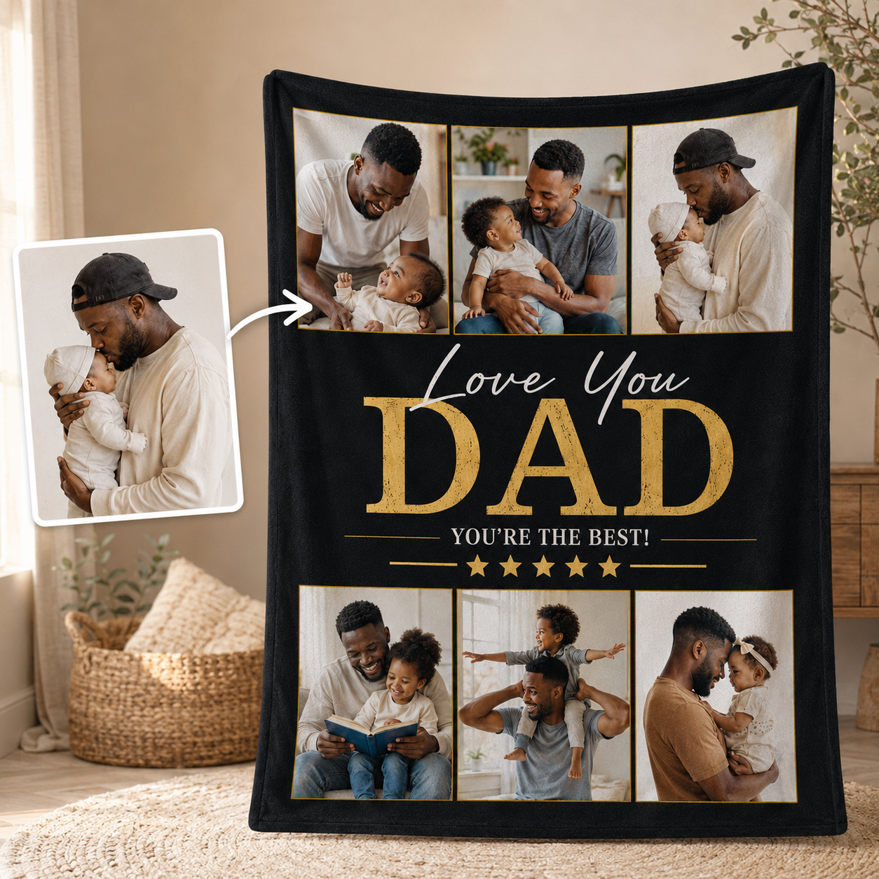 Custom Photo Love You Dad Blanket, Personalized Dad Gifts | Gift For Dad TOM99