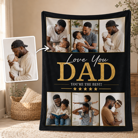 Custom Photo Love You Dad Blanket, Personalized Dad Gifts | Gift For Dad TOM99
