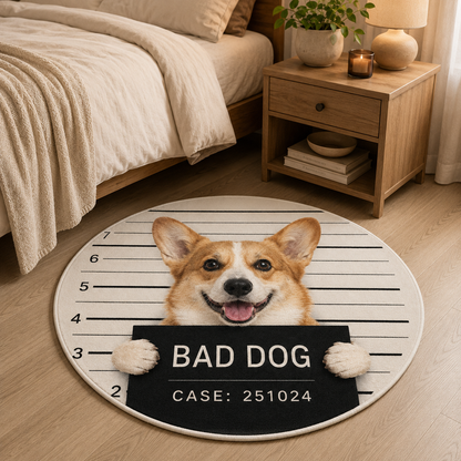 Custom Photo Bad Dog Round Carpet | Photo Pet Round Rug | Gift For Dog Lovers
