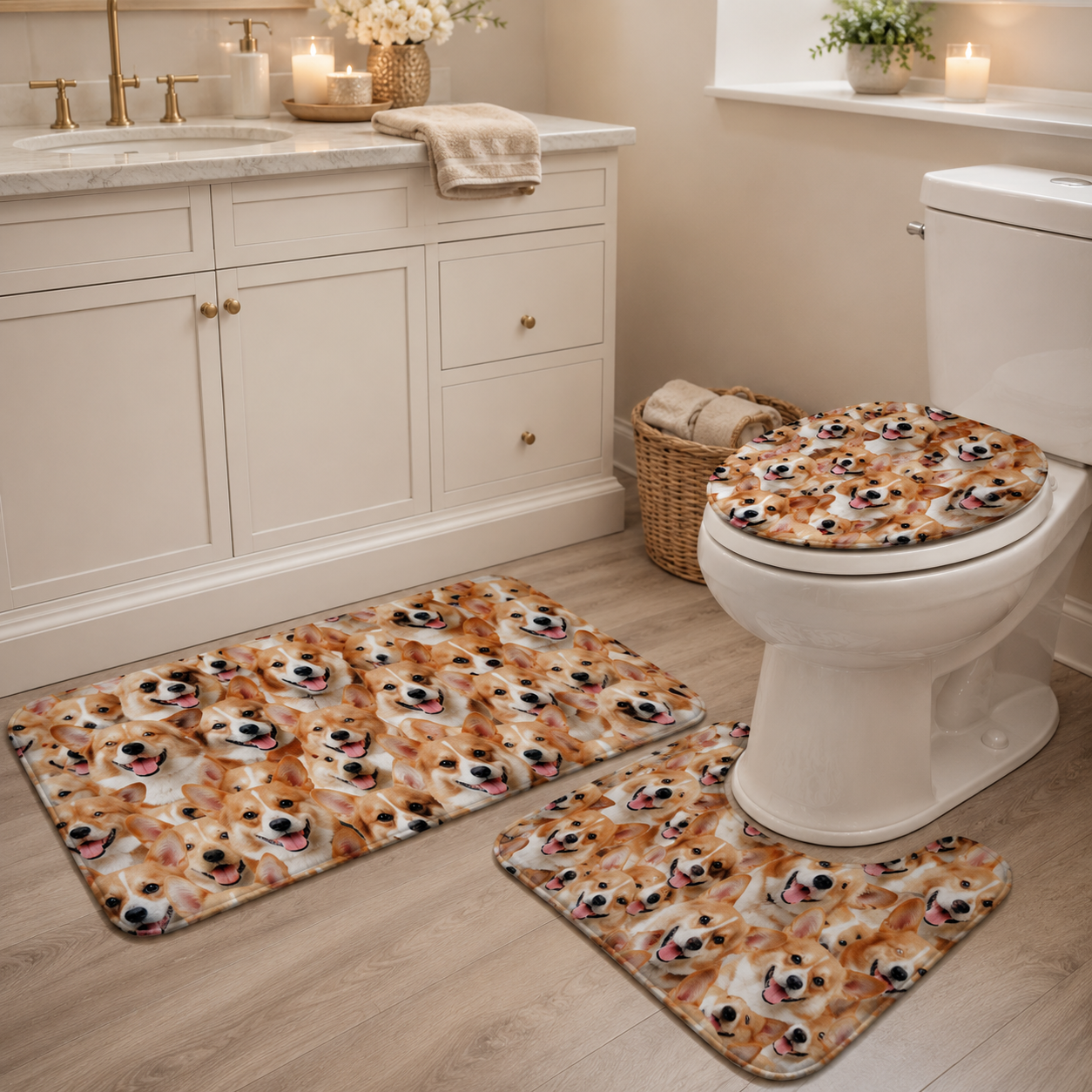 Custom Photo Dog Face 3pcs Bathroom Rug Set | Gift For Dog Lovers | Pet Photo Gifts