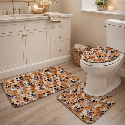 Custom Photo Dog Face 3pcs Bathroom Rug Set | Gift For Dog Lovers | Pet Photo Gifts