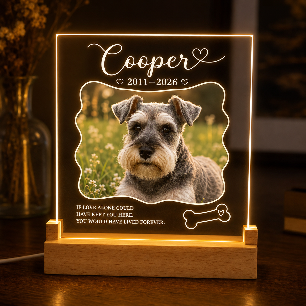 Custom Photo Dog In Loving Memory Wooden LED Light | Personalized Dog Photo LED Night Light | Pet Loss Sympathy Gift TOM99