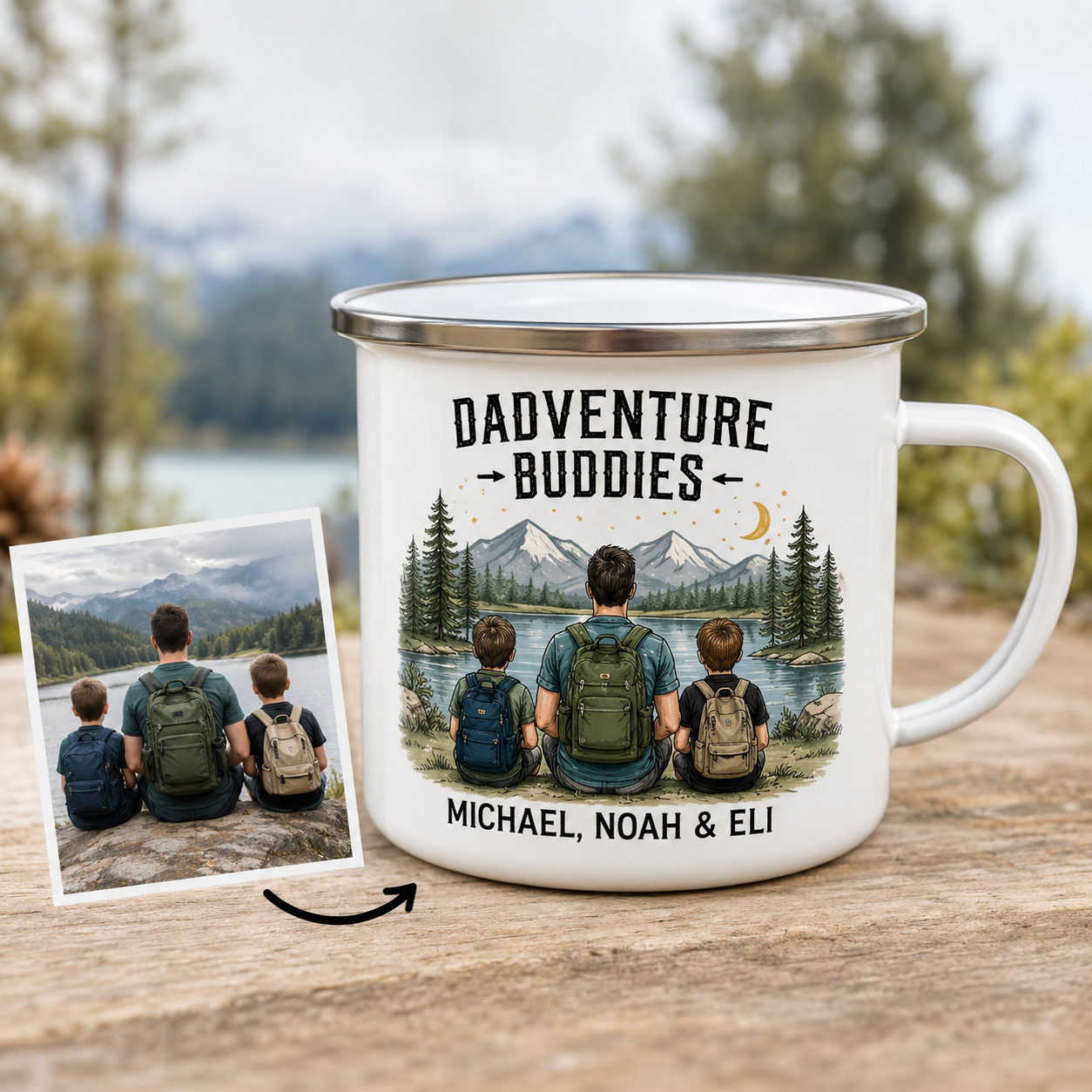 Personalized Dad Photo Camp Mug 12oz, Custom Dad Enamel Cup, Gift For Dad TOM99
