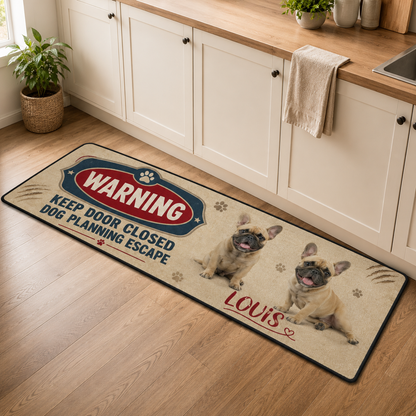 Custom Photo Keep Door Closed Dog Planning Escape Runner Rug | Pet Hallway Runner Carpet | Gift For Dog Lovers