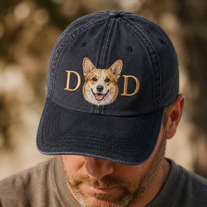 Personalized Photo Dog Face Hat, Custom Pet Photo Embroidered Cap, Gift For Dog Lovers Pa99