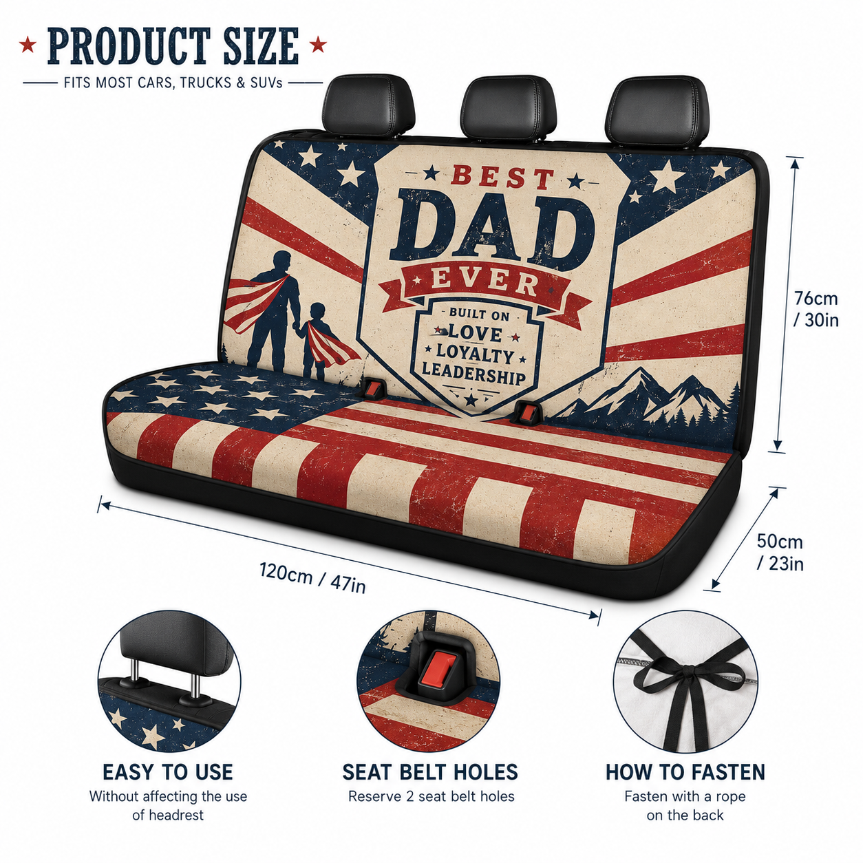 Personalized Best Dad Car Rear Seat Cover, Custom Back Seat Protector For Dad, Gift For Dad TOM99