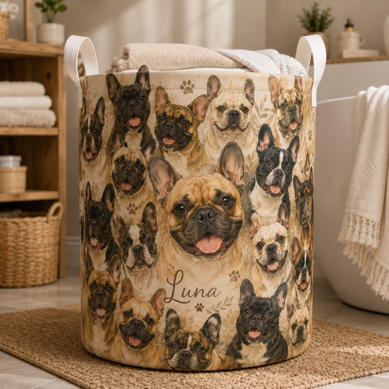 Custom Photo Dog Laundry Basket | Gift For Dog Lovers | Dog Bathroom Decor
