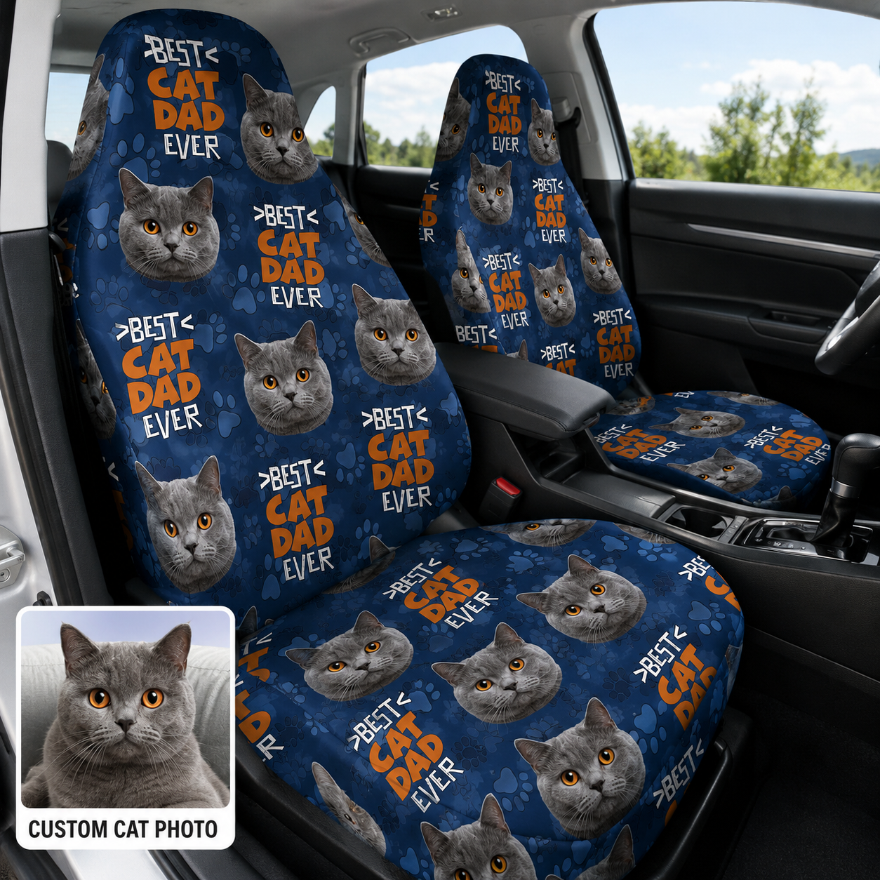 Personalized Cat Dad Car Portrait Car Seat Cover, Custom Dad Seat Protector, Gift For Dad TOM99