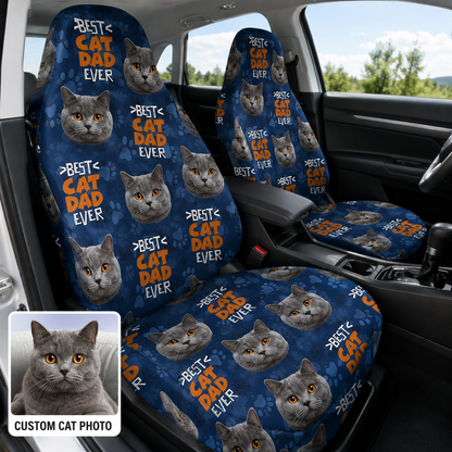 Personalized Cat Dad Car Portrait Car Seat Cover, Custom Dad Seat Protector, Gift For Dad TOM99
