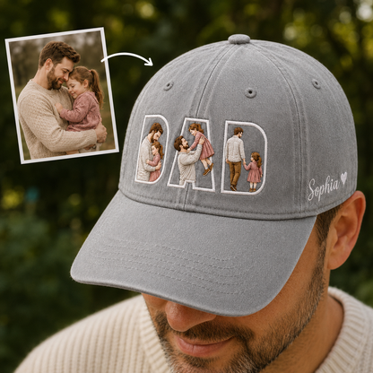 Custom Dad Love Photo Embroidered Hat, Personalized Cap, Custom Portrait Dad Hat, Father’s Day Gift TOM99