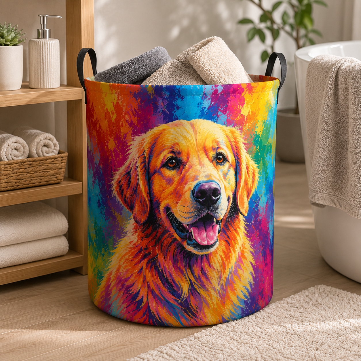 Custom Photo Dog Laundry Basket | Gift For Dog Lovers | Dog Bathroom Decor