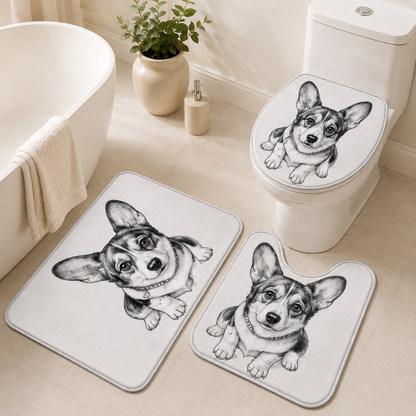 Custom Photo Dog Bootleg 3pcs Bathroom Rug Set | Gift For Dog Lovers | Pet Photo Gifts