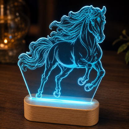 Custom Photo Wild Horse Wooden Led Light | Personalized Horse Photo Wooden Led Light | Gift For Horse Lovers TOM99