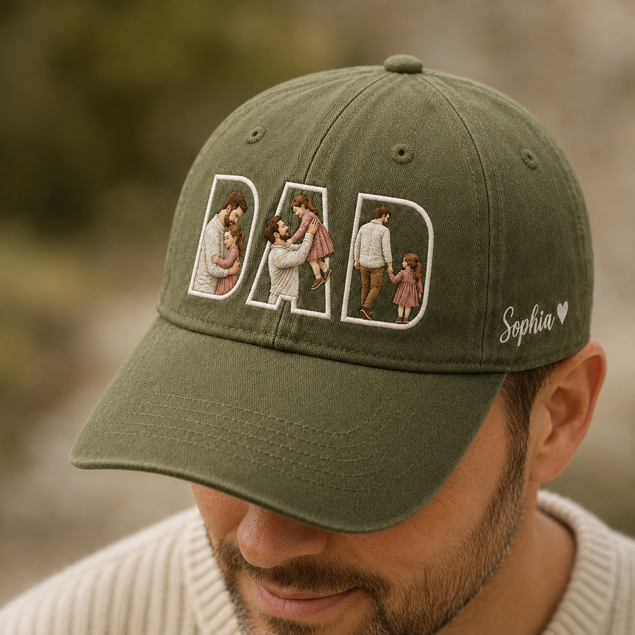 Custom Dad Love Photo Embroidered Hat, Personalized Cap, Custom Portrait Dad Hat, Father’s Day Gift TOM99