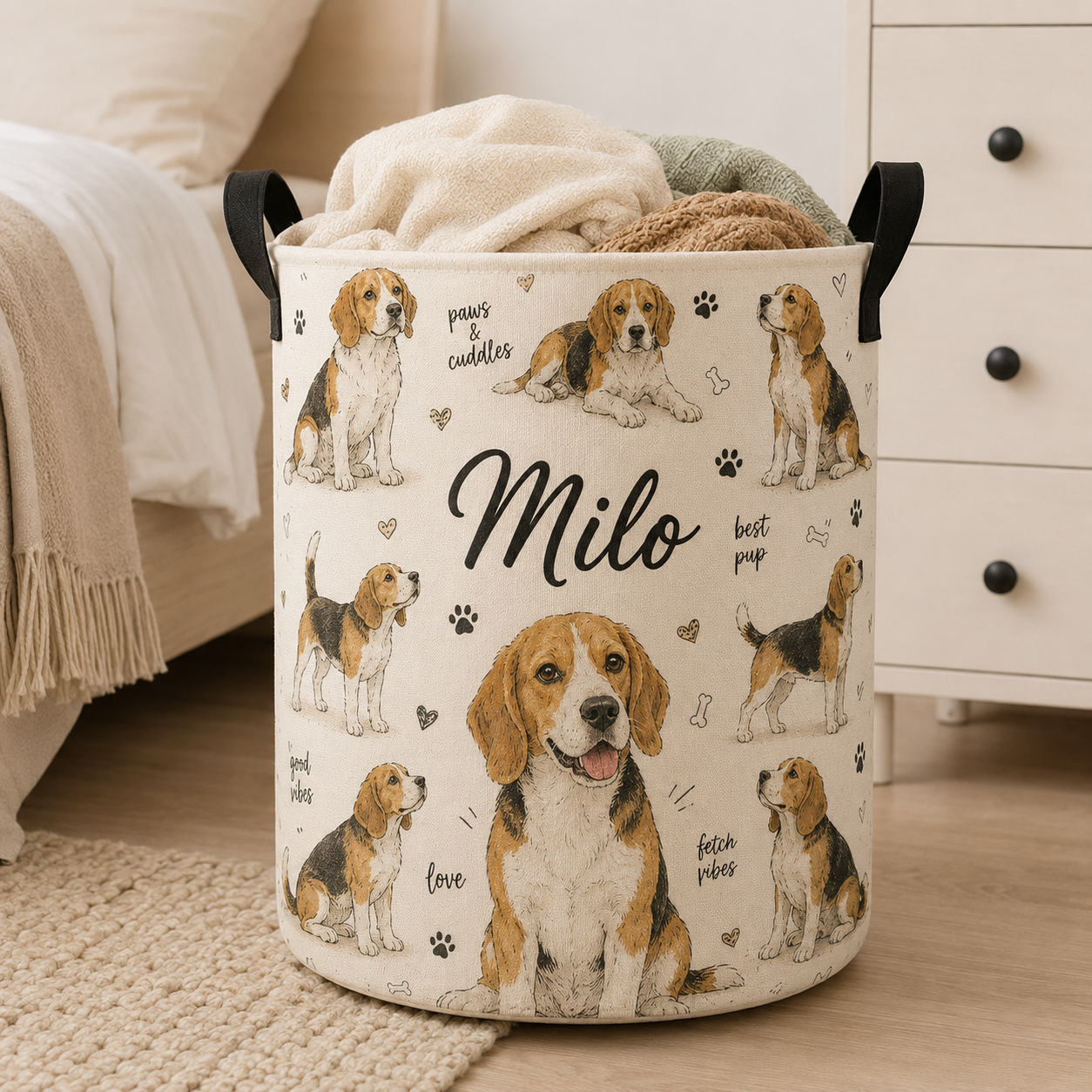 Custom Photo Dog Laundry Basket | Gift For Dog Lovers | Dog Bathroom Decor