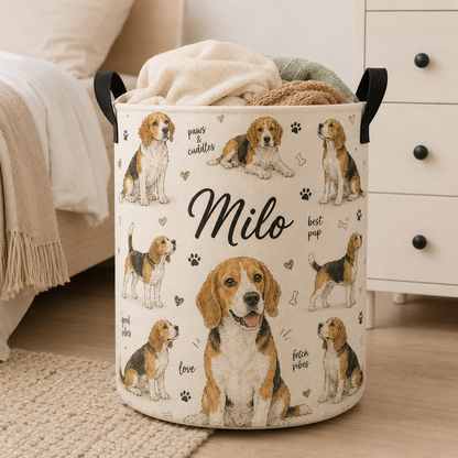 Custom Photo Dog Laundry Basket | Gift For Dog Lovers | Dog Bathroom Decor