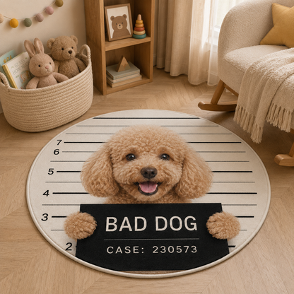 Custom Photo Bad Dog Round Carpet | Photo Pet Round Rug | Gift For Dog Lovers