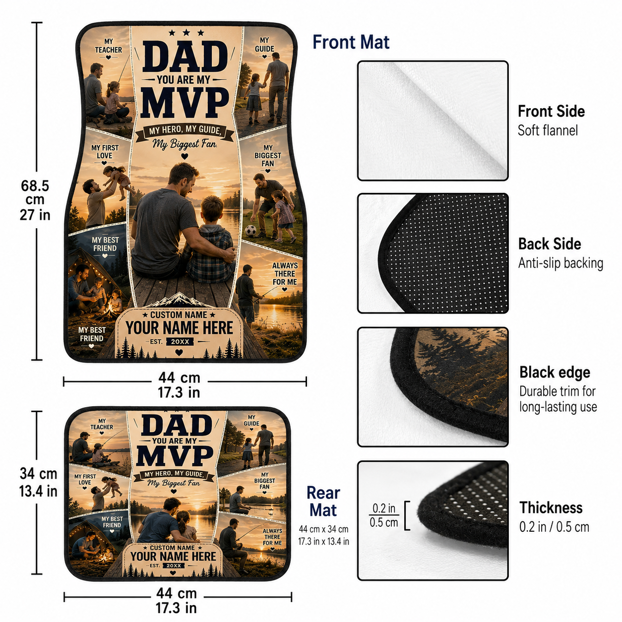 Personalized Dad I Love You Flannel Car Floor Mats, Custom Dad Floor Mats, Gift For Dad TOM99