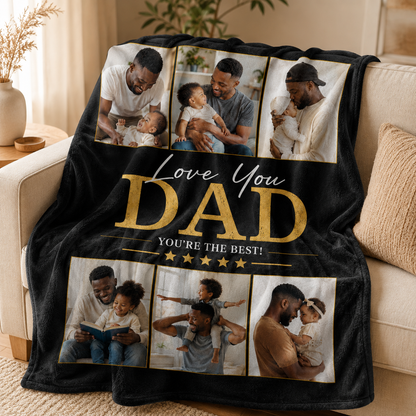 Custom Photo Love You Dad Blanket, Personalized Dad Gifts | Gift For Dad TOM99
