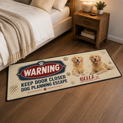 Custom Photo Keep Door Closed Dog Planning Escape Runner Rug | Pet Hallway Runner Carpet | Gift For Dog Lovers