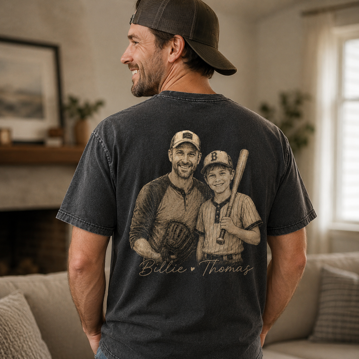 Custom Baseball Dad Photo Wash T-Shirt, Personalized Dad Gifts | Gift For Dad TOM99