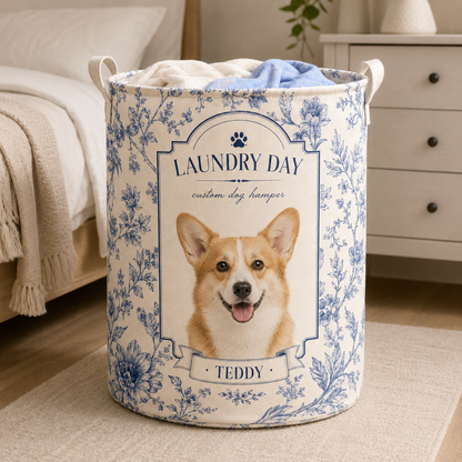 Custom Photo Dog Laundry Basket | Gift For Dog Lovers | Dog Bathroom Decor