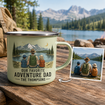 Personalized Dad Photo Camp Mug 12oz, Custom Dad Enamel Cup, Gift For Dad TOM99