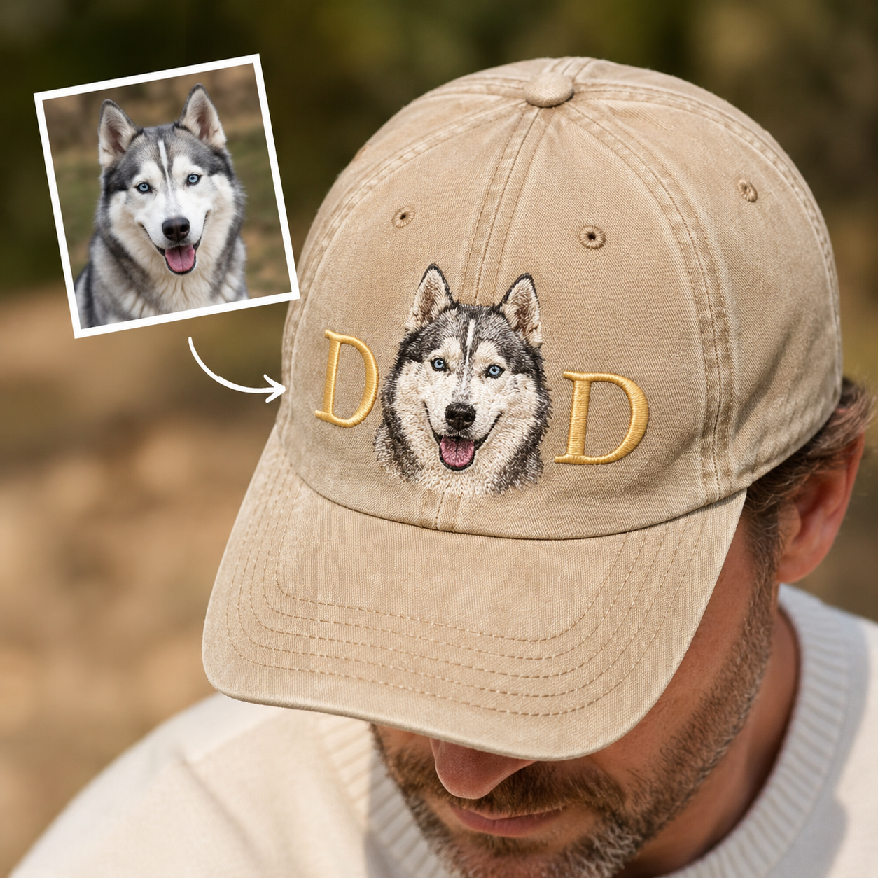 Personalized Photo Dog Face Hat, Custom Pet Photo Embroidered Cap, Gift For Dog Lovers Pa99