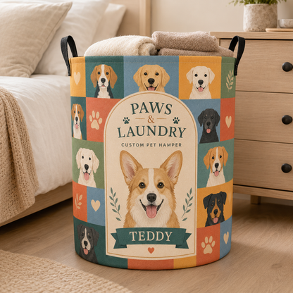 Custom Photo Dog Laundry Basket | Gift For Dog Lovers | Dog Bathroom Decor