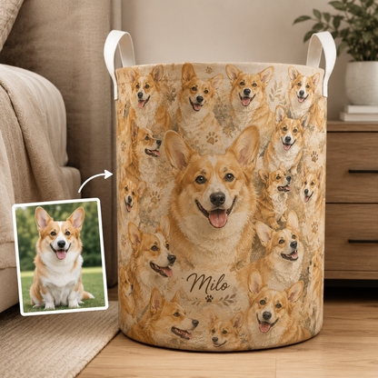 Custom Photo Dog Laundry Basket | Gift For Dog Lovers | Dog Bathroom Decor