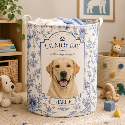 Custom Photo Dog Laundry Basket | Gift For Dog Lovers | Dog Bathroom Decor
