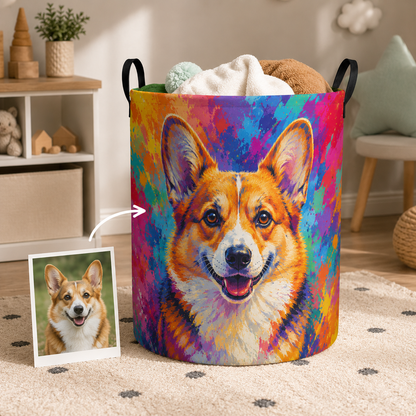 Custom Photo Dog Laundry Basket | Gift For Dog Lovers | Dog Bathroom Decor