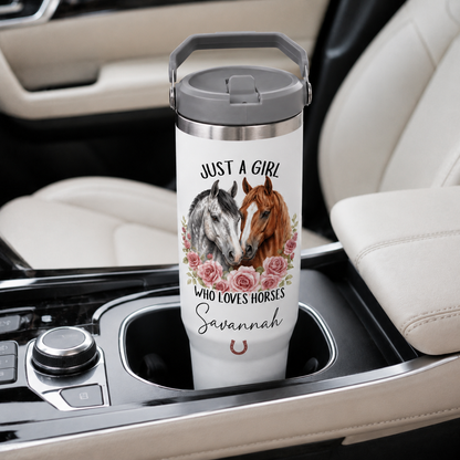 Custom Just A Girl Horse 30oz Tumbler | Gift For Horse Lovers | Pet Lover Gifts TOM99