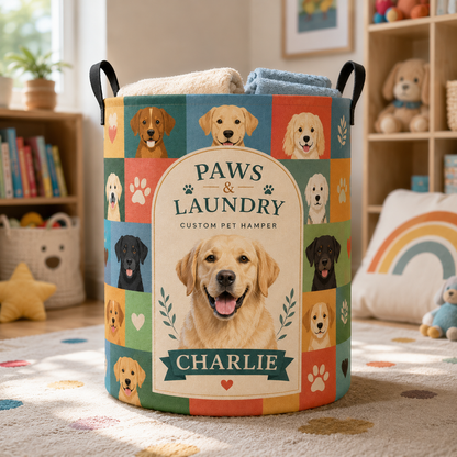 Custom Photo Dog Laundry Basket | Gift For Dog Lovers | Dog Bathroom Decor