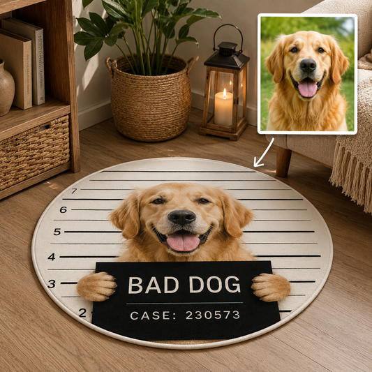 Custom Photo Bad Dog Round Carpet | Photo Pet Round Rug | Gift For Dog Lovers
