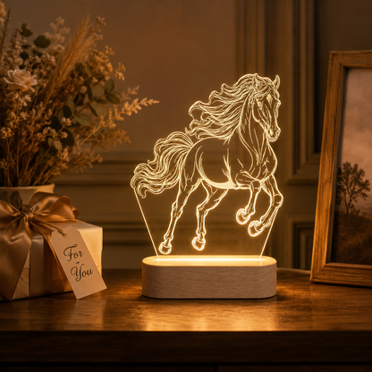 Custom Photo Wild Horse Wooden Led Light | Personalized Horse Photo Wooden Led Light | Gift For Horse Lovers TOM99