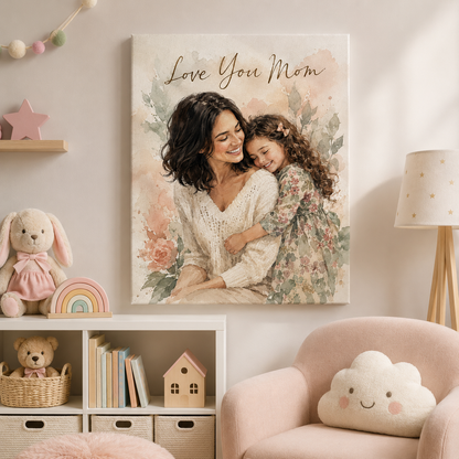 Custom Photo Love You Mom Canvas Wall Art - Custom Gift For Mom TOM99