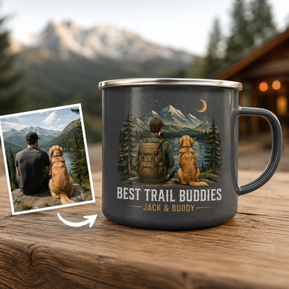 Personalized Dad Photo Camp Mug 12oz, Custom Dad Enamel Cup, Gift For Dad TOM99