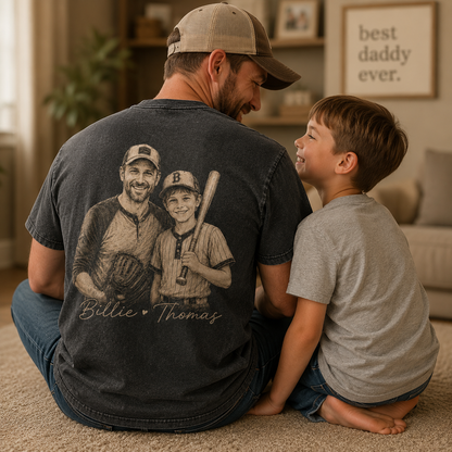 Custom Baseball Dad Photo Wash T-Shirt, Personalized Dad Gifts | Gift For Dad TOM99