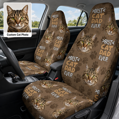 Personalized Cat Dad Car Portrait Car Seat Cover, Custom Dad Seat Protector, Gift For Dad TOM99