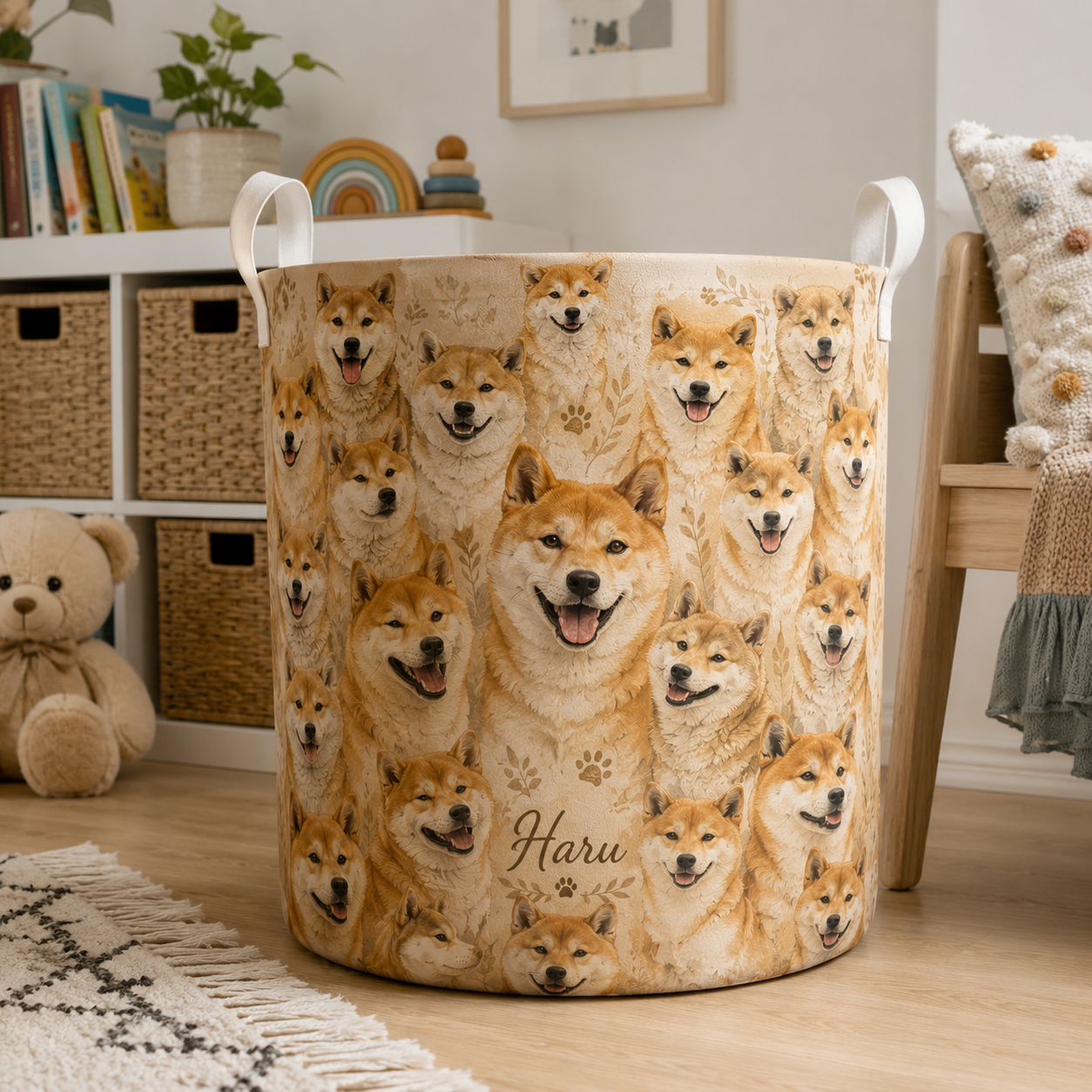 Custom Photo Dog Laundry Basket | Gift For Dog Lovers | Dog Bathroom Decor