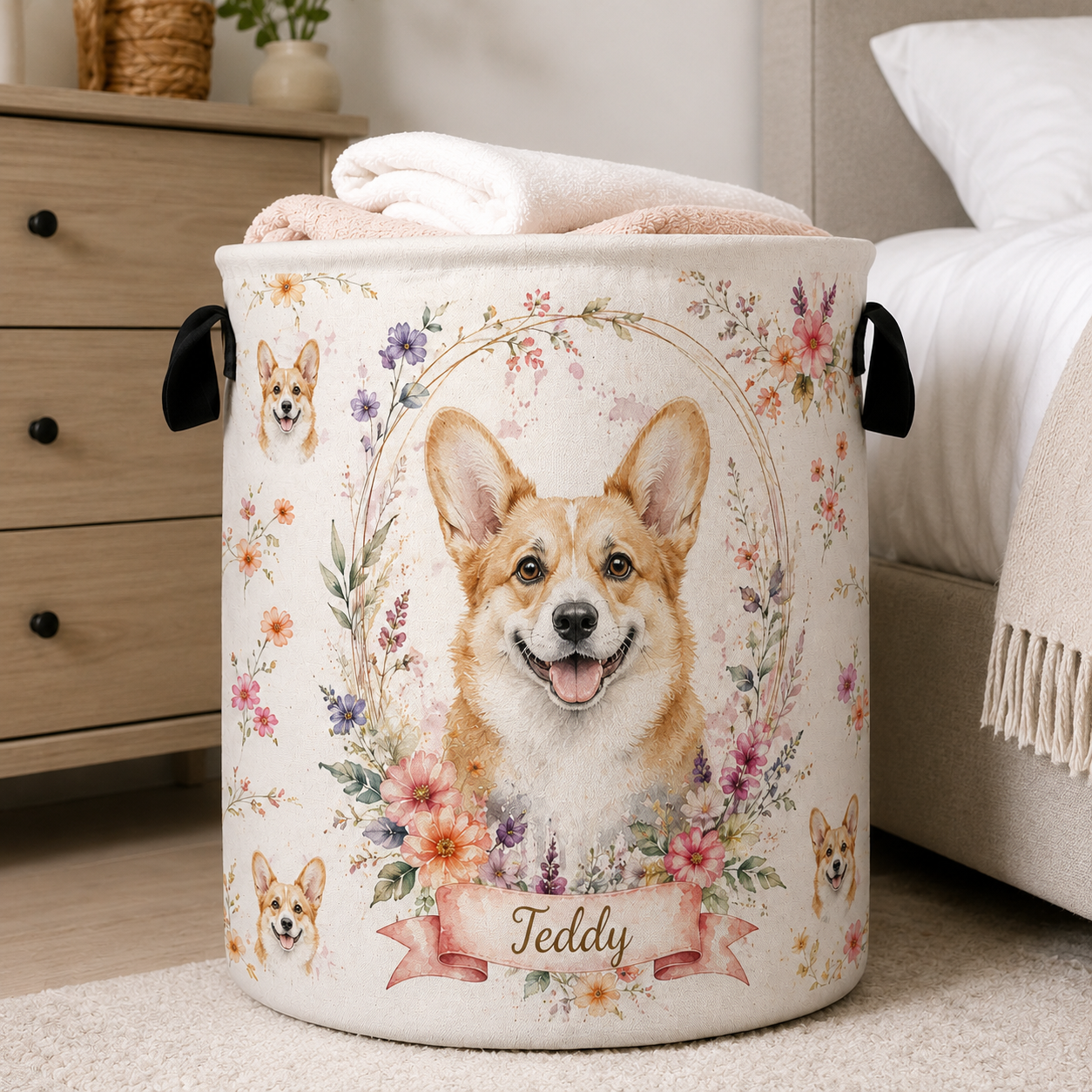 Custom Photo Dog Laundry Basket | Gift For Dog Lovers | Dog Bathroom Decor