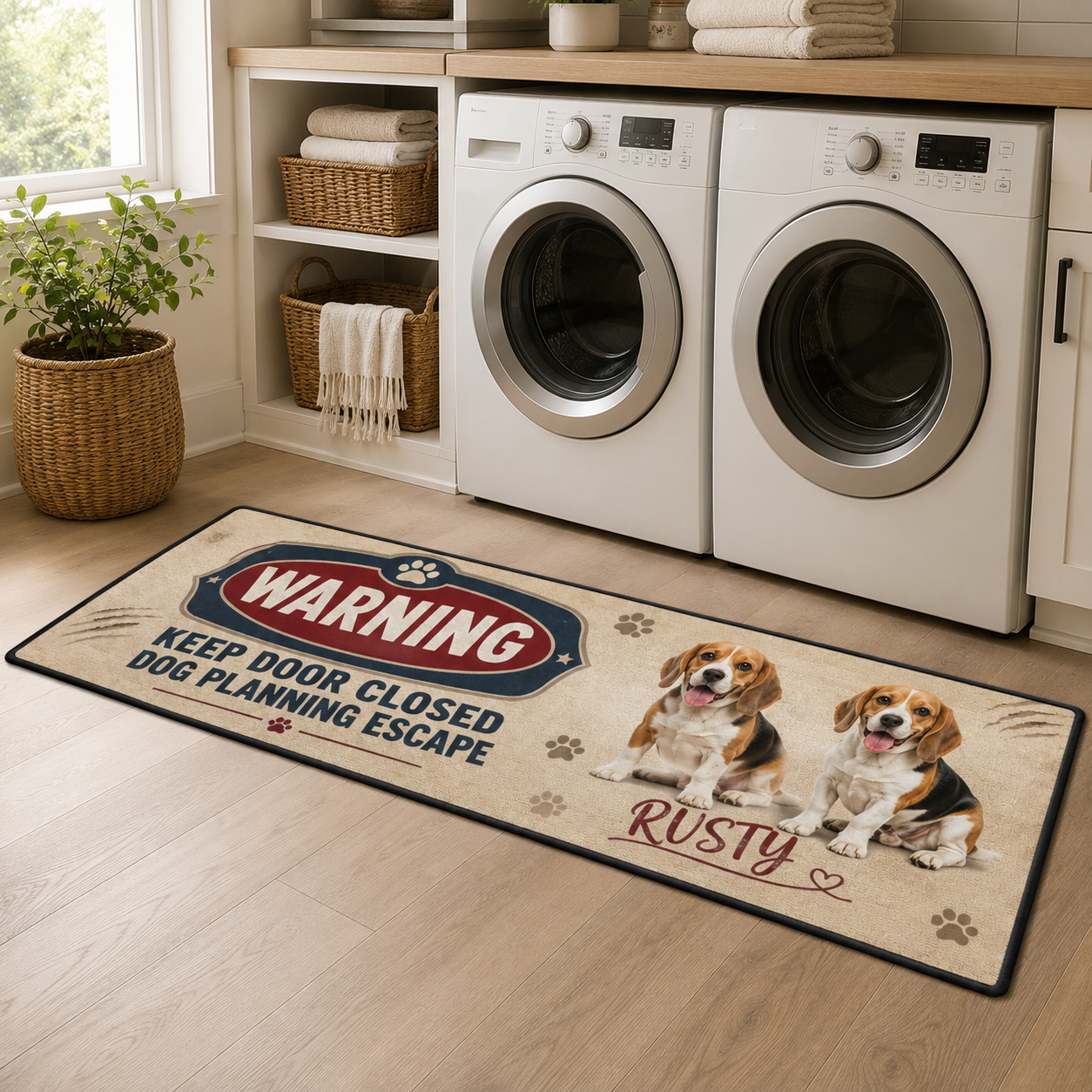 Custom Photo Keep Door Closed Dog Planning Escape Runner Rug | Pet Hallway Runner Carpet | Gift For Dog Lovers