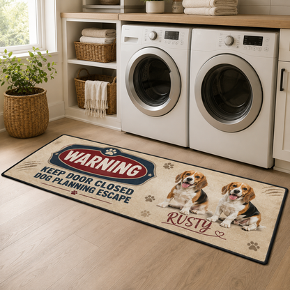 Custom Photo Keep Door Closed Dog Planning Escape Runner Rug | Pet Hallway Runner Carpet | Gift For Dog Lovers