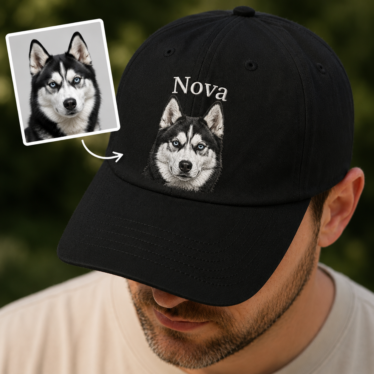 Custom Dog Face Embroidered Hat, Custom Embroidered Pet Portrait Hat | Gift For Dog Lover Pa99