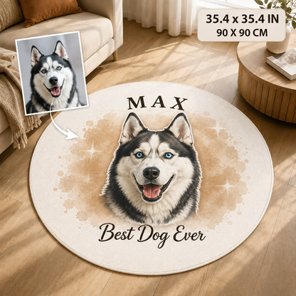 Custom Photo Best Dog Ever Round Carpet | Photo Pet Round Rug | Gift For Dog Lovers