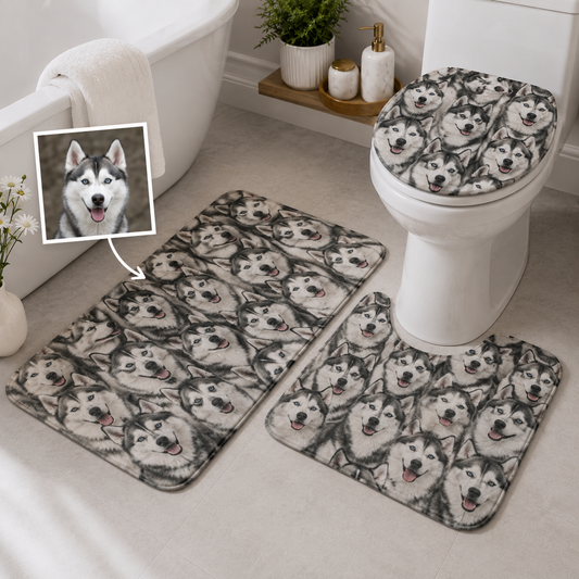 Custom Photo Dog Face 3pcs Bathroom Rug Set | Gift For Dog Lovers | Pet Photo Gifts