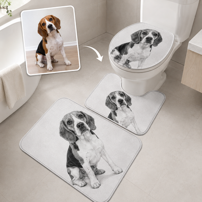 Custom Photo Dog Bootleg 3pcs Bathroom Rug Set | Gift For Dog Lovers | Pet Photo Gifts