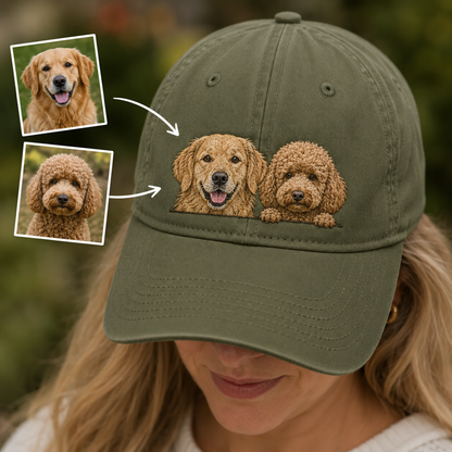 Custom Dog Face Embroidered Hat, Custom Embroidered Pet Portrait Hat | Gift For Dog Lover Pa99
